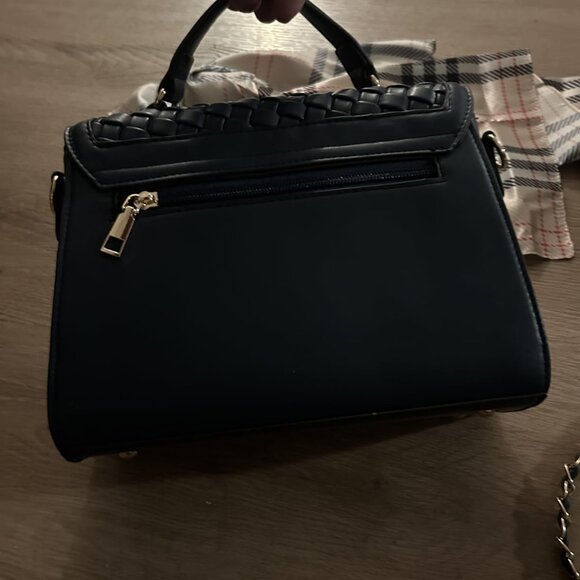 Neiman Marcus Black Tweed Vegan Leather Hand Woven Handbag - Picture 3 of 8